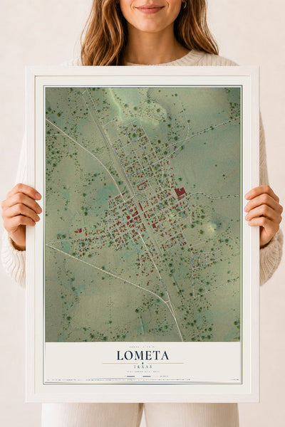 Map of Lometa, Texas, 18 x 24 inch print in a white wood frame