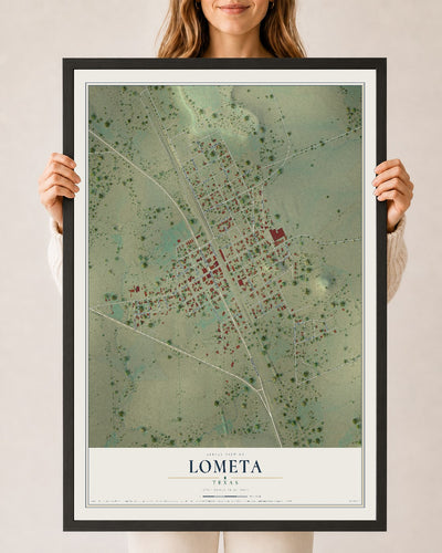Map of Lometa, Texas, 24 x 36 inch print in a black wood frame