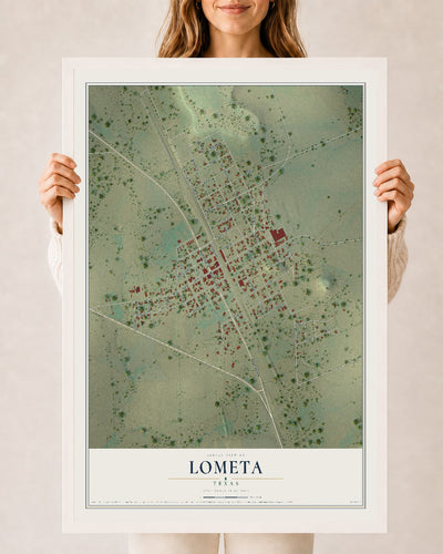 Map of Lometa, Texas, 24 x 36 inch print in a white wood frame