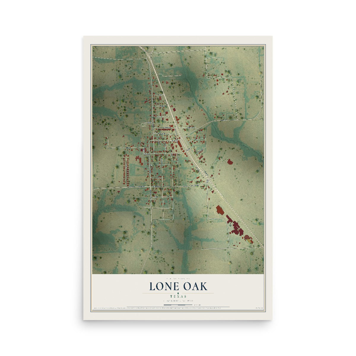Map of Lone Oak, Texas, 12 x 18 inch unframed archival matte print
