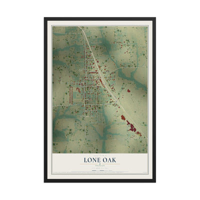 Map of Lone Oak, Texas, 12 x 18 inch print in a black wood frame