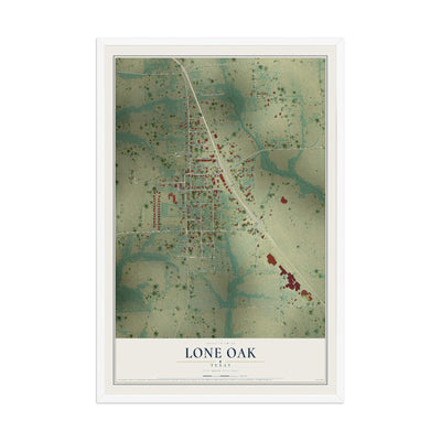 Map of Lone Oak, Texas, 12 x 18 inch print in a white wood frame