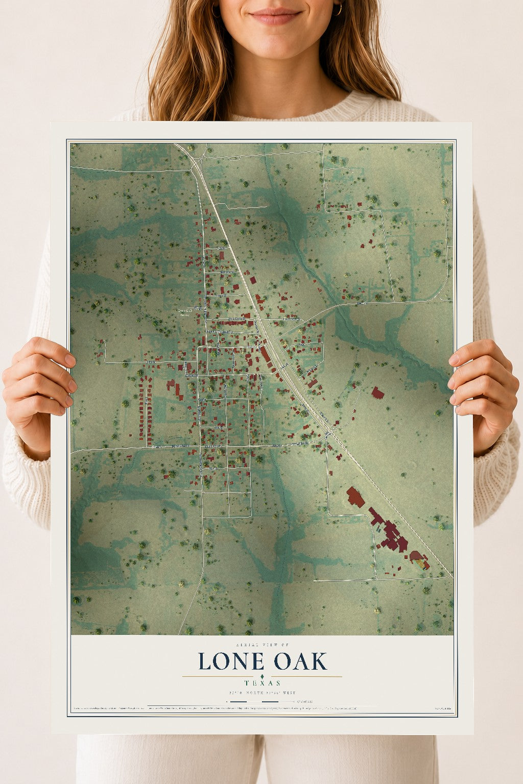Map of Lone Oak, Texas, 18 x 24 inch unframed archival matte print