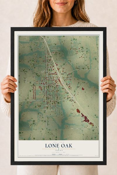 Map of Lone Oak, Texas, 18 x 24 inch print in a black wood frame