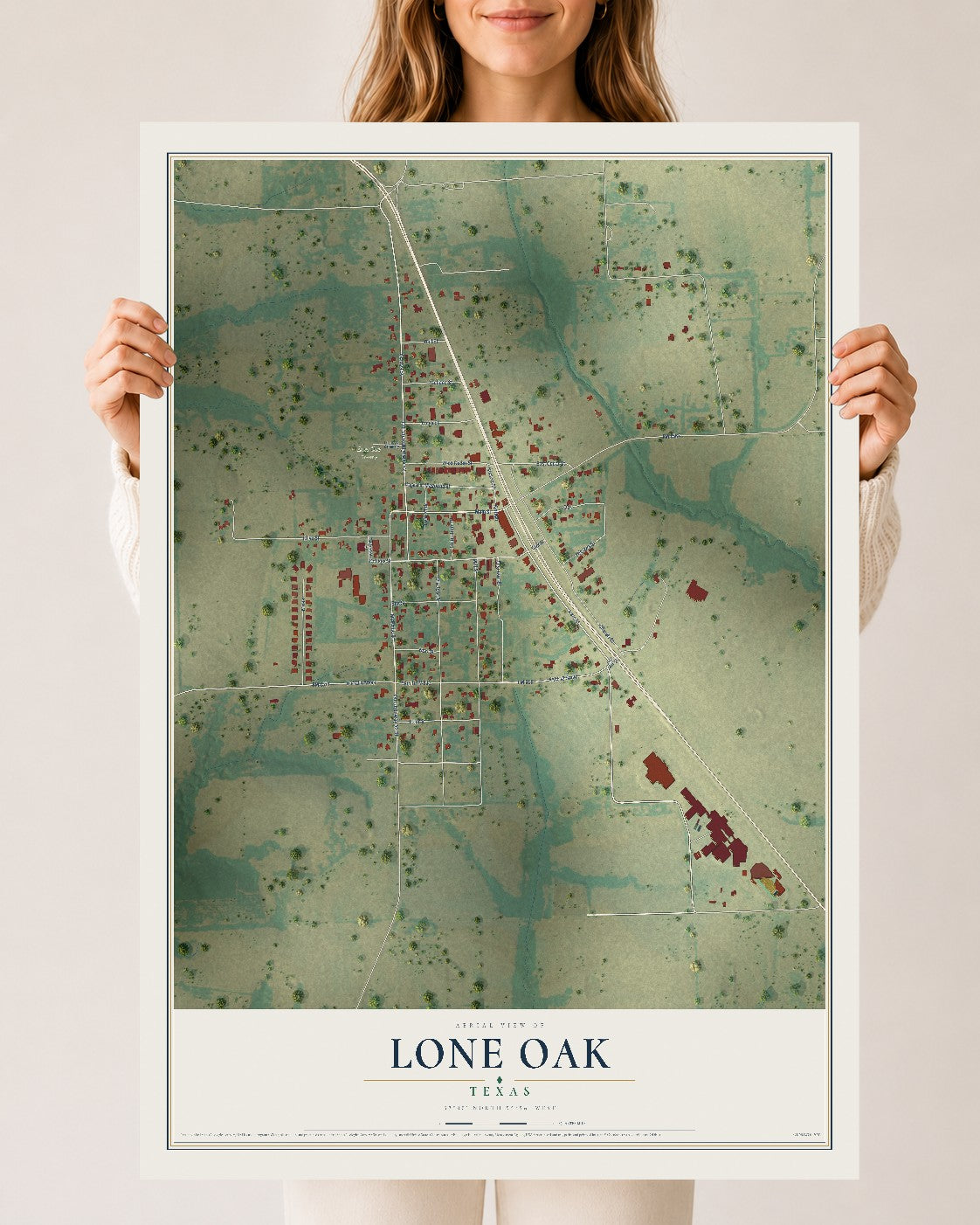 Map of Lone Oak, Texas, 24 x 36 inch unframed archival matte print