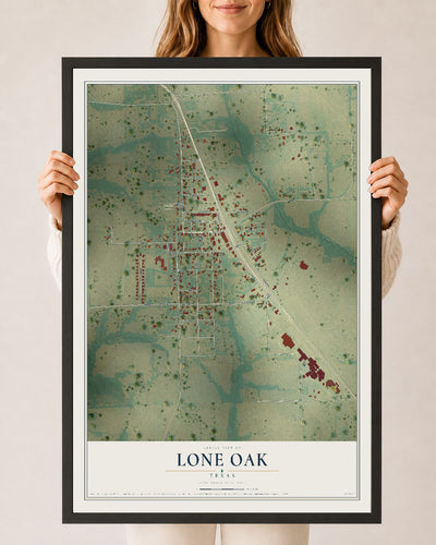 Map of Lone Oak, Texas, 24 x 36 inch print in a black wood frame