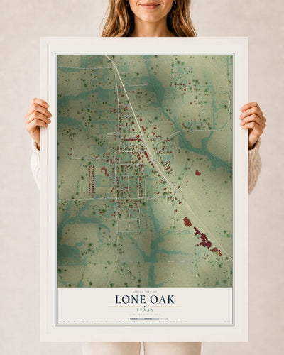 Map of Lone Oak, Texas, 24 x 36 inch print in a white wood frame
