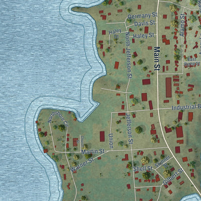 Close-up of the map of Lone Star, Texas print showing street and building detail
