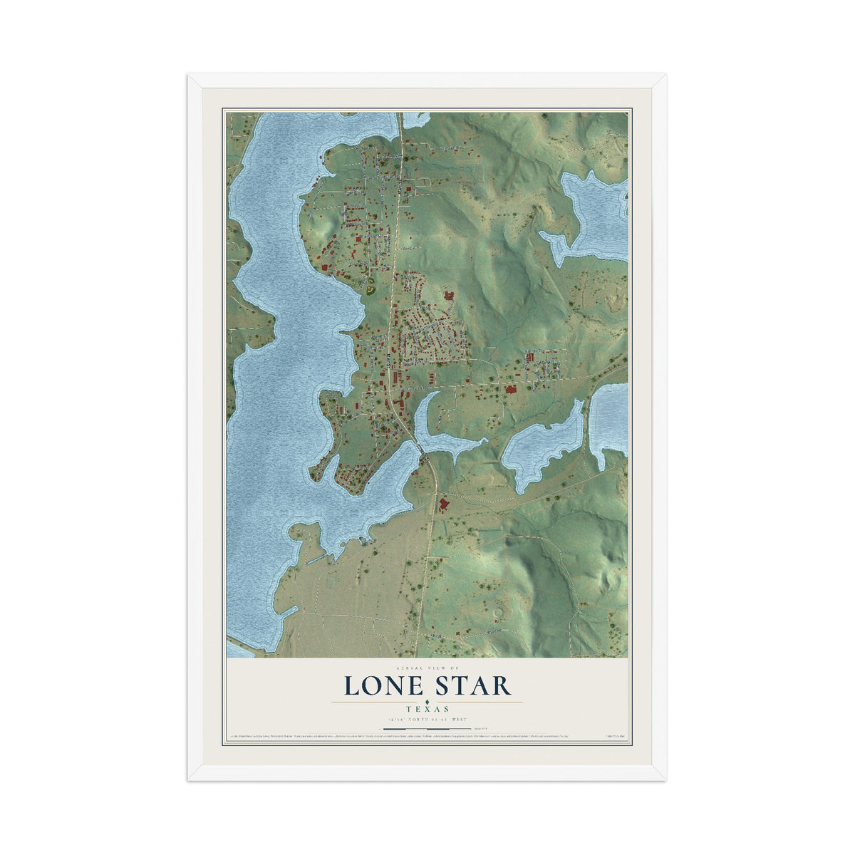 Map of Lone Star, Texas, 12 x 18 inch print in a white wood frame