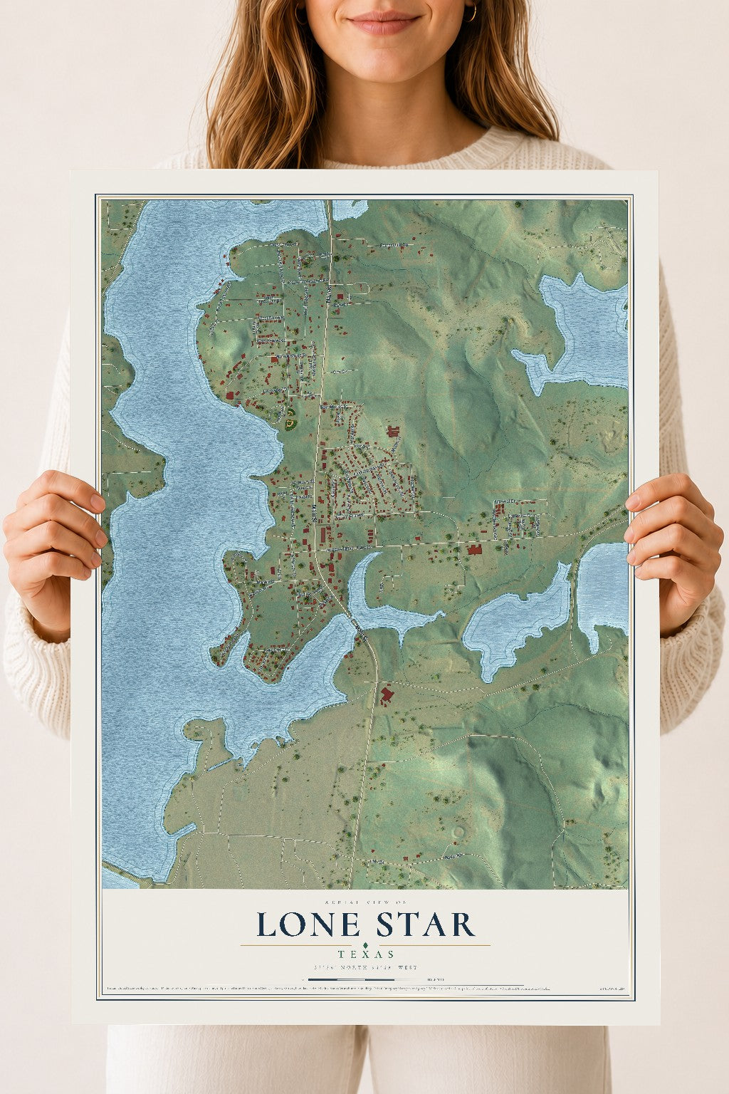 Map of Lone Star, Texas, 18 x 24 inch unframed archival matte print