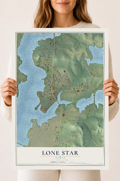 Map of Lone Star, Texas, 18 x 24 inch unframed archival matte print