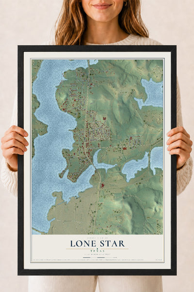 Map of Lone Star, Texas, 18 x 24 inch print in a black wood frame
