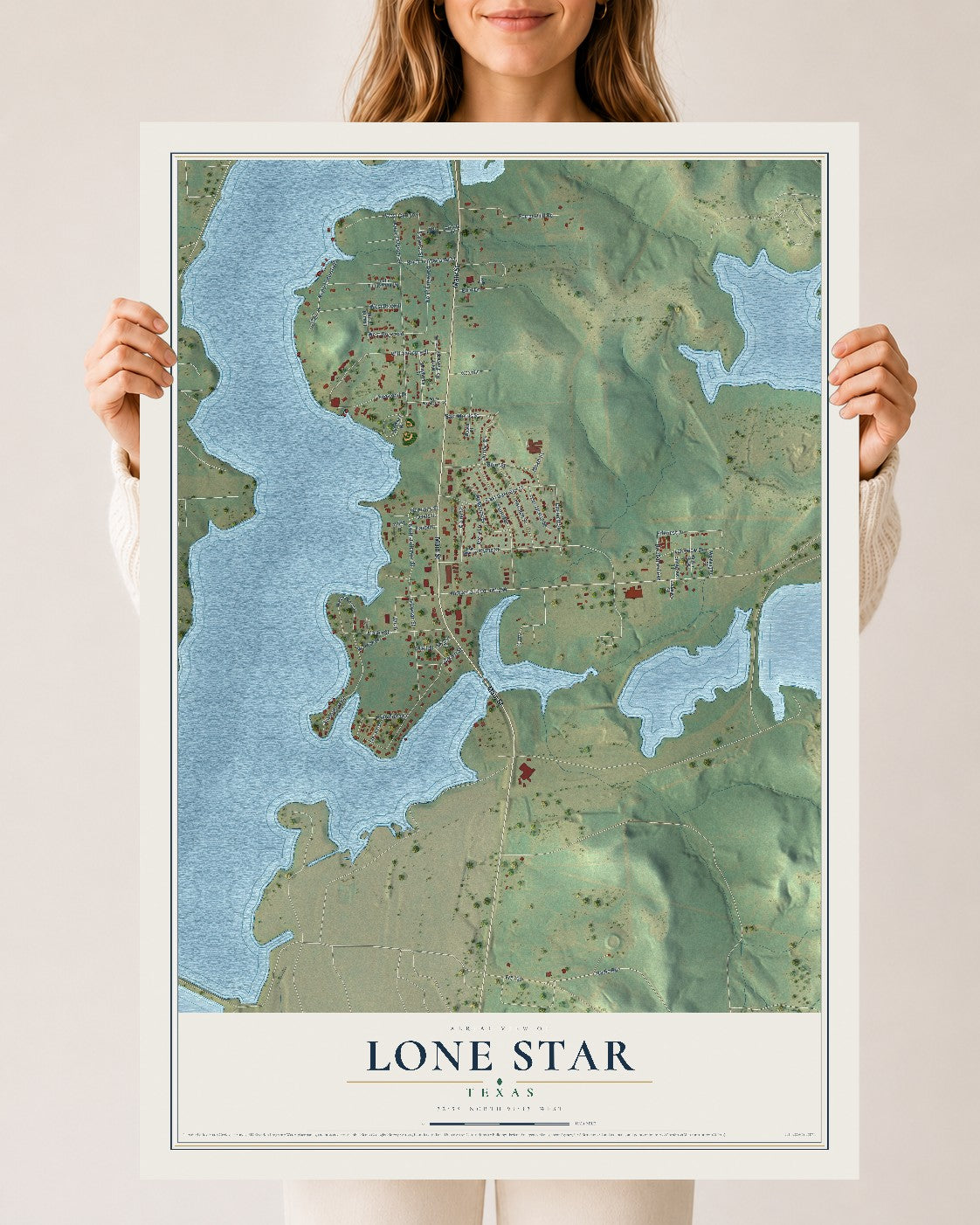 Map of Lone Star, Texas, 24 x 36 inch unframed archival matte print