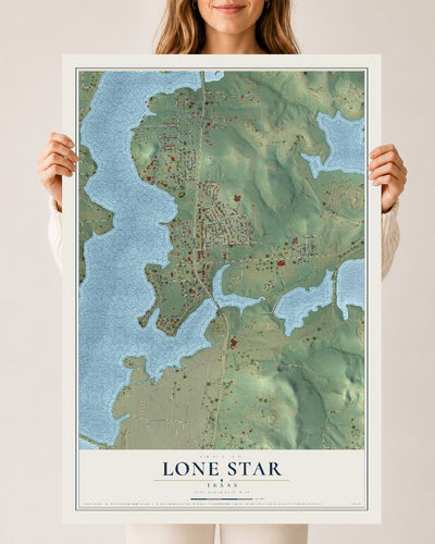 Map of Lone Star, Texas, 24 x 36 inch unframed archival matte print