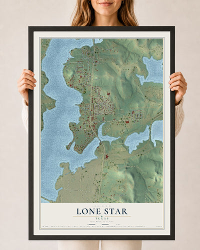 Map of Lone Star, Texas, 24 x 36 inch print in a black wood frame