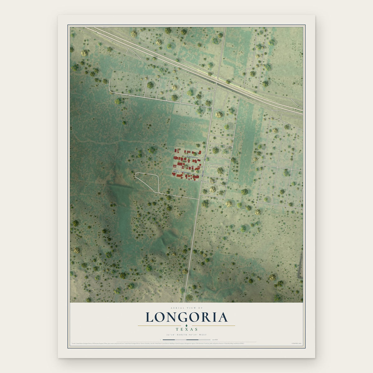 Longoria, Texas map print, the full design