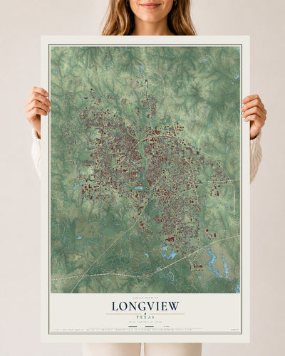 Map of Longview, Texas, 24 x 36 inch unframed archival matte print