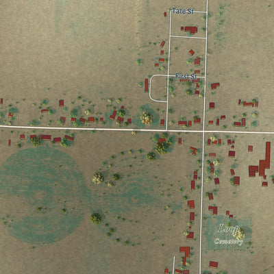 Close-up of the map of Loop, Texas print showing street and building detail