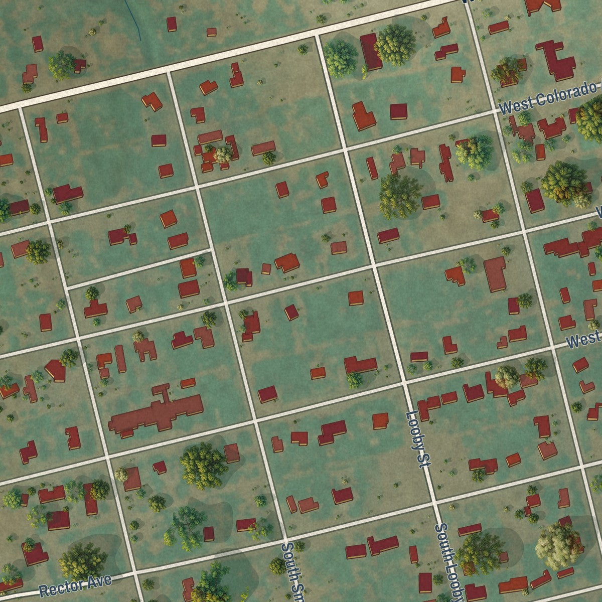 Close-up of the map of Loraine, Texas print showing street and building detail
