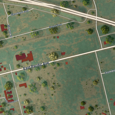 Second close-up of the map of Loraine, Texas print showing more streets and buildings