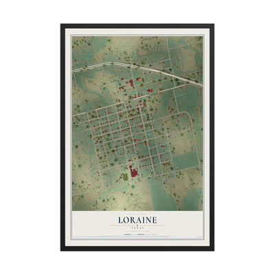 Map of Loraine, Texas, 12 x 18 inch print in a black wood frame