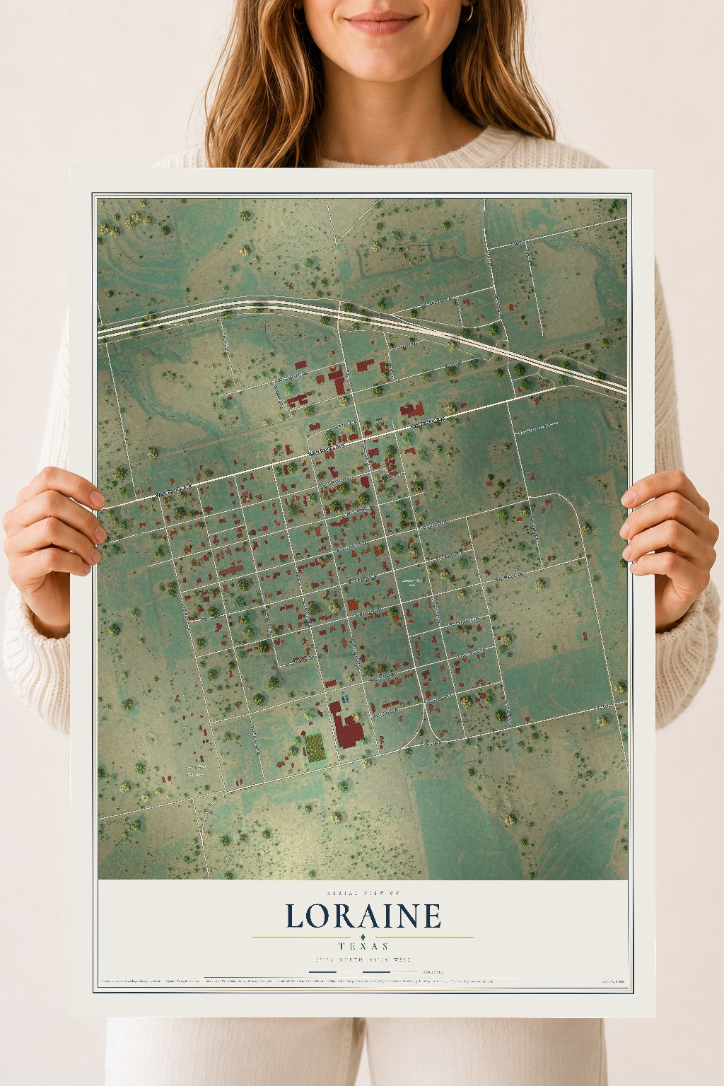 Map of Loraine, Texas, 18 x 24 inch unframed archival matte print