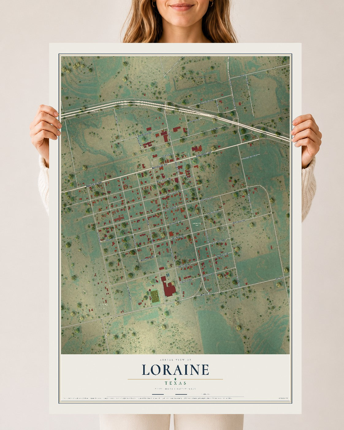 Map of Loraine, Texas, 24 x 36 inch unframed archival matte print