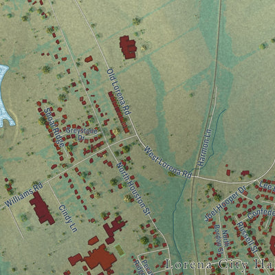 Second close-up of the map of Lorena, Texas print showing more streets and buildings