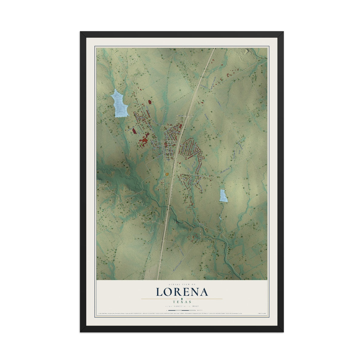 Map of Lorena, Texas, 12 x 18 inch print in a black wood frame