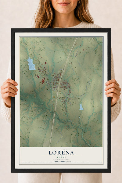 Map of Lorena, Texas, 18 x 24 inch print in a black wood frame