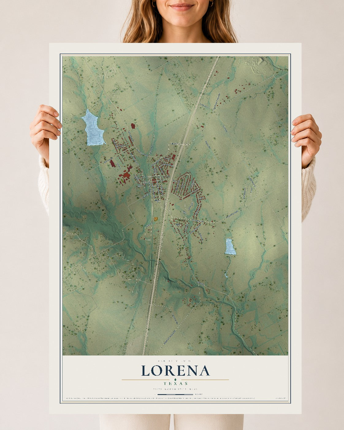 Map of Lorena, Texas, 24 x 36 inch unframed archival matte print