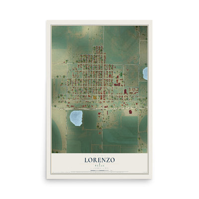 Map of Lorenzo, Texas, 12 x 18 inch unframed archival matte print