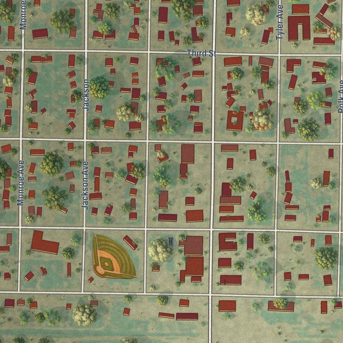 Close-up of the map of Lorenzo, Texas print showing street and building detail