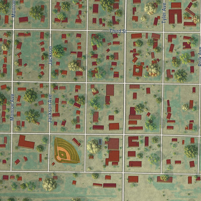 Close-up of the map of Lorenzo, Texas print showing street and building detail