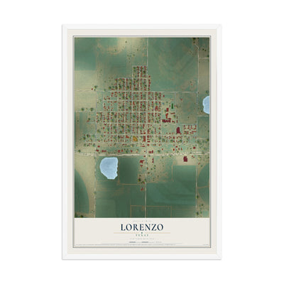 Map of Lorenzo, Texas, 12 x 18 inch print in a white wood frame