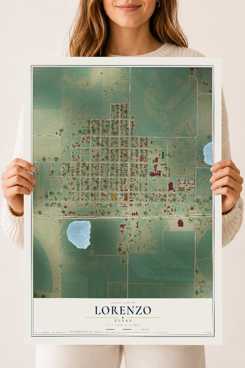Map of Lorenzo, Texas, 18 x 24 inch unframed archival matte print