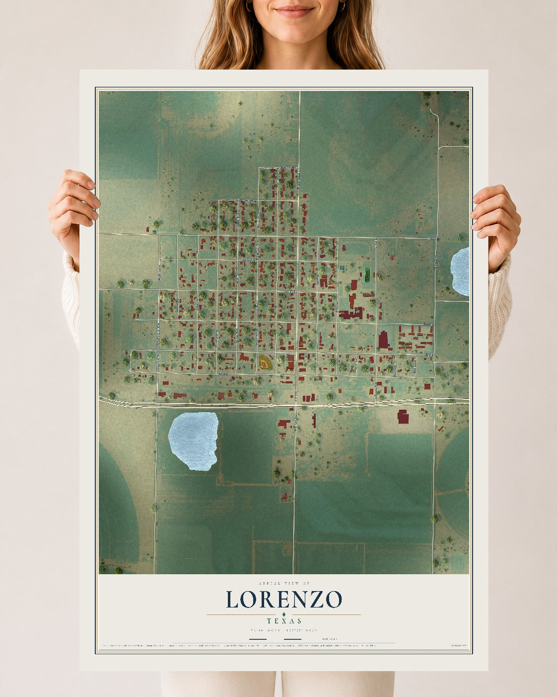 Map of Lorenzo, Texas, 24 x 36 inch unframed archival matte print