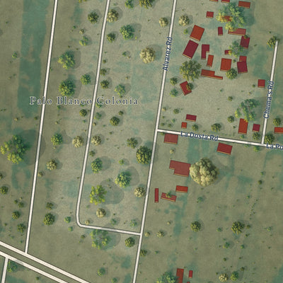 Close-up of the map of Los Alvarez, Texas print showing street and building detail