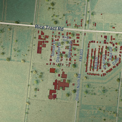 Second close-up of the map of Los Fresnos, Texas print showing more streets and buildings
