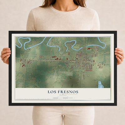 Map of Los Fresnos, Texas, 12 x 18 inch print in a black wood frame