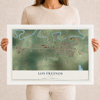 Map of Los Fresnos, Texas, 12 x 18 inch print in a white wood frame