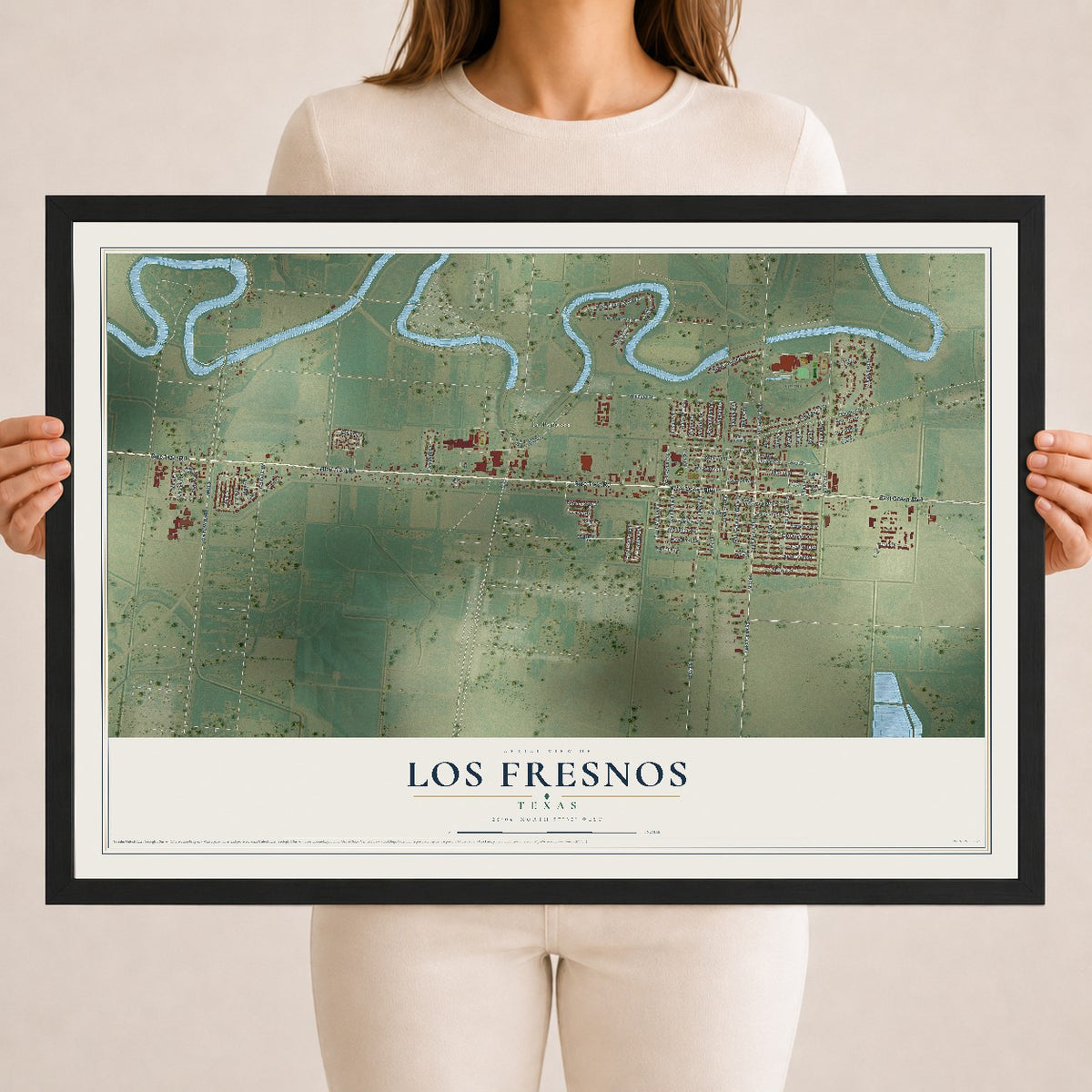 Map of Los Fresnos, Texas, 18 x 24 inch print in a black wood frame