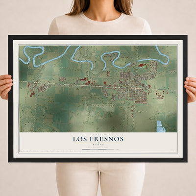 Map of Los Fresnos, Texas, 18 x 24 inch print in a black wood frame
