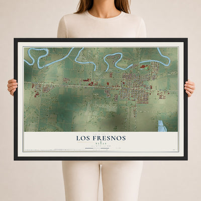 Map of Los Fresnos, Texas, 24 x 36 inch print in a black wood frame