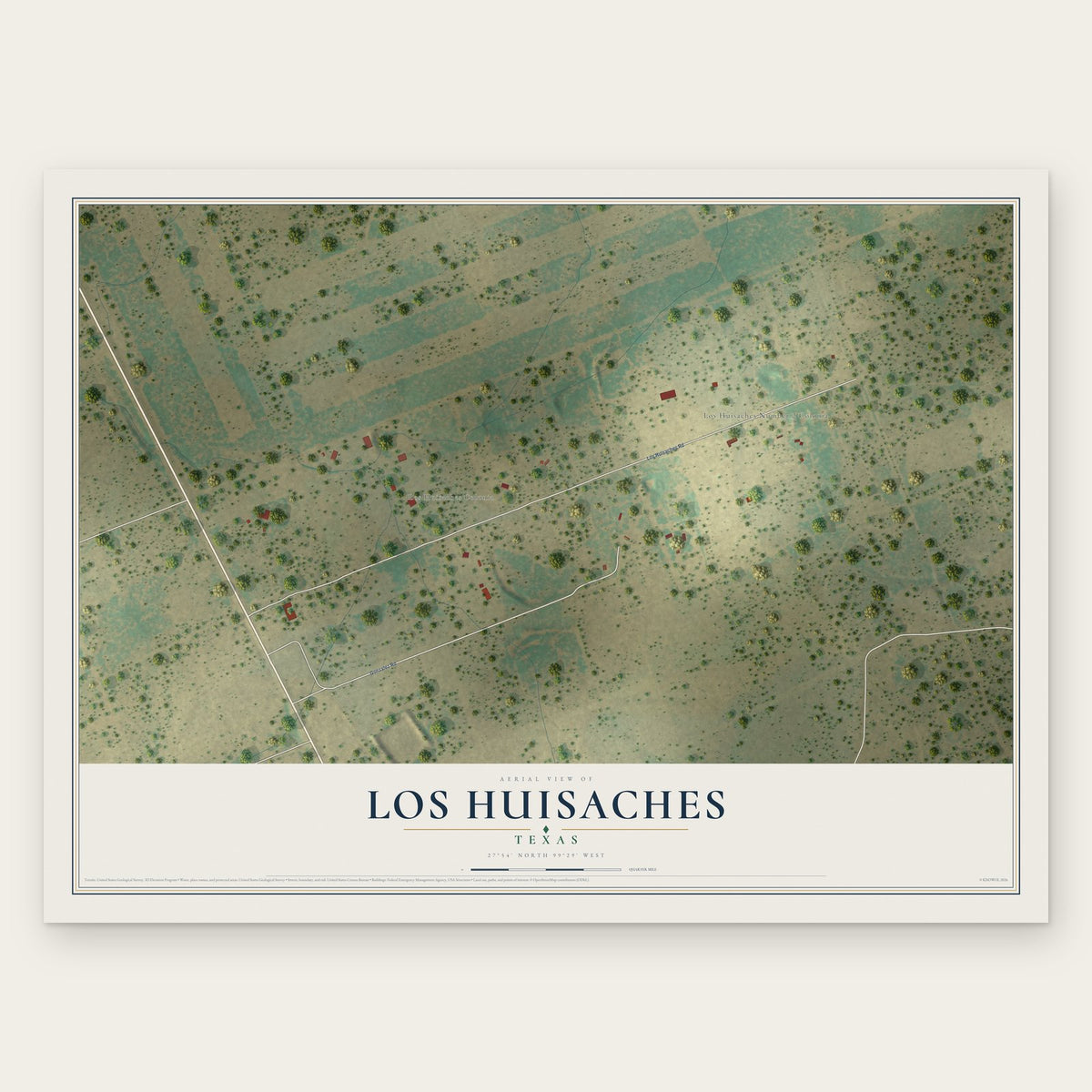Los Huisaches, Texas map print, the full design