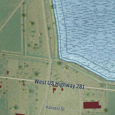 Second close-up of the map of Los Indios, Texas print showing more streets and buildings