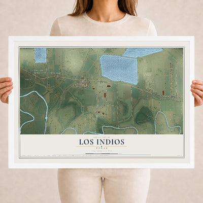 Map of Los Indios, Texas, 18 x 24 inch print in a white wood frame
