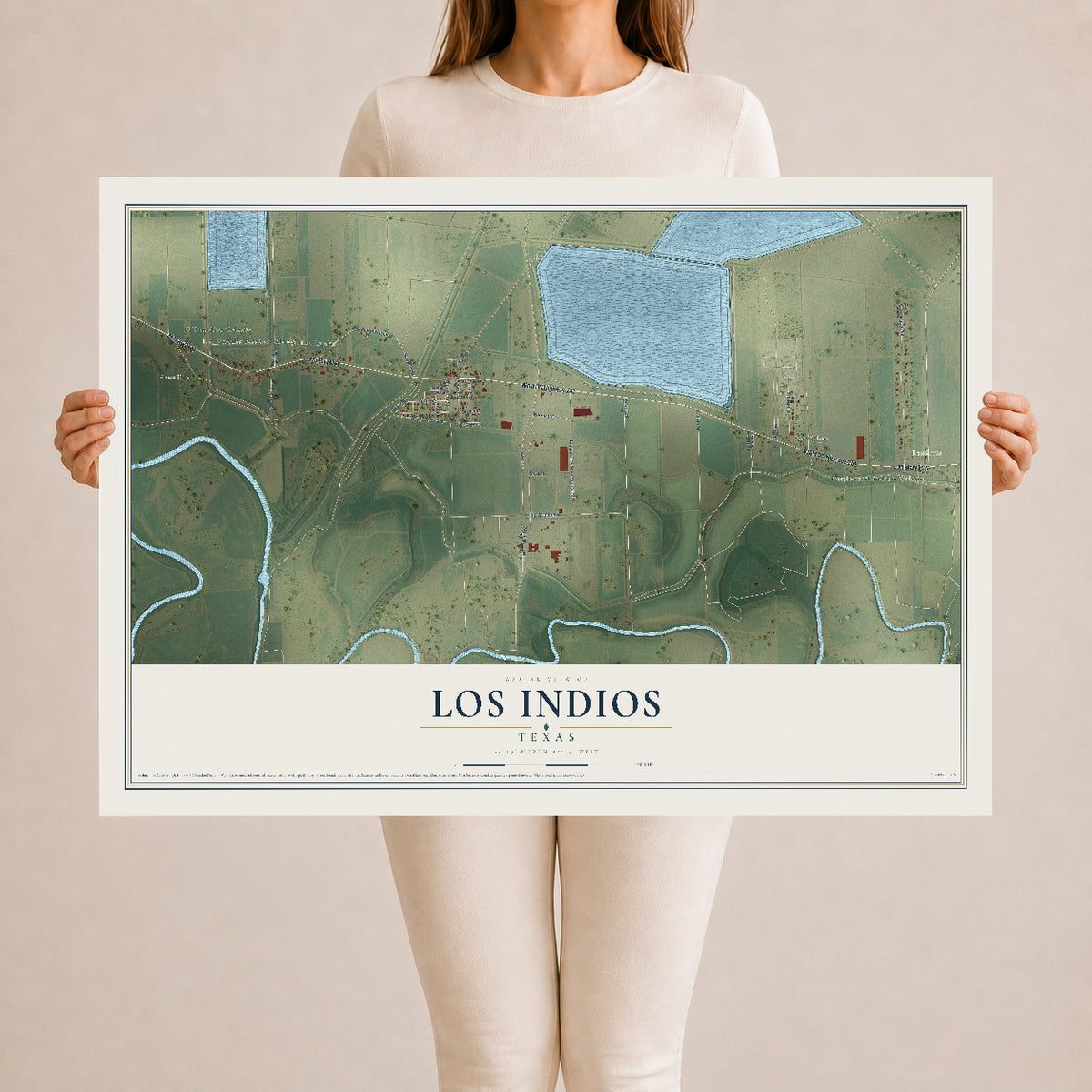Map of Los Indios, Texas, 24 x 36 inch unframed archival matte print