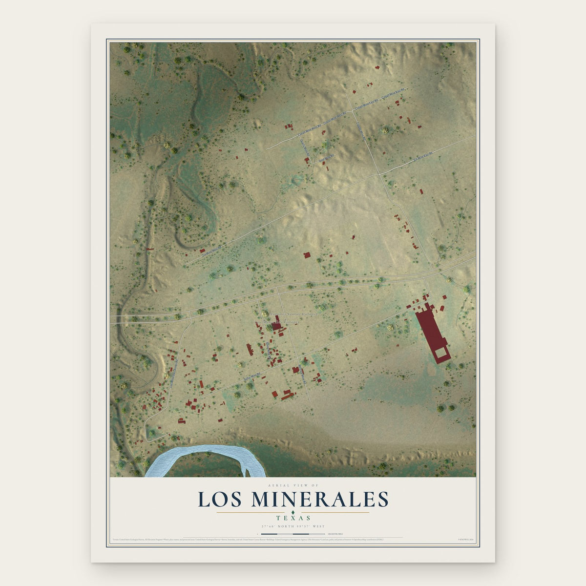 Los Minerales, Texas map print, the full design