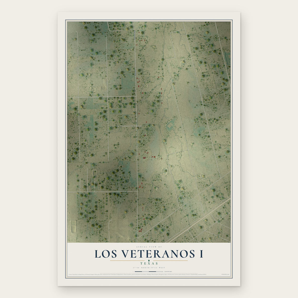 Los Veteranos I, Texas map print, the full design